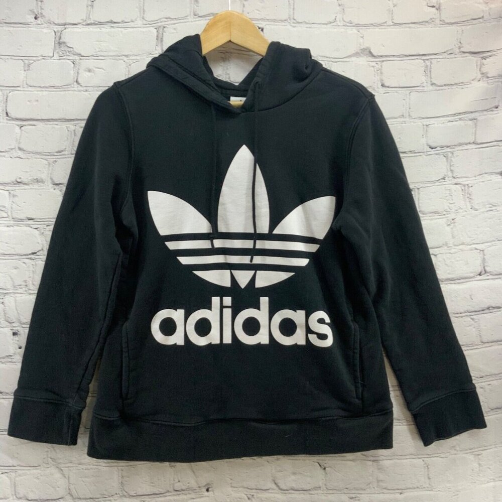 Adidas Hoodie Womens sz S Small Black‎ Sweatshirt PullOver